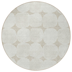 Homeroots 3' Beige And Brown Abstract Washable Area Rug - Stylish Indoor Outdoor Decor For All Spaces 8' Round Polyester 590993