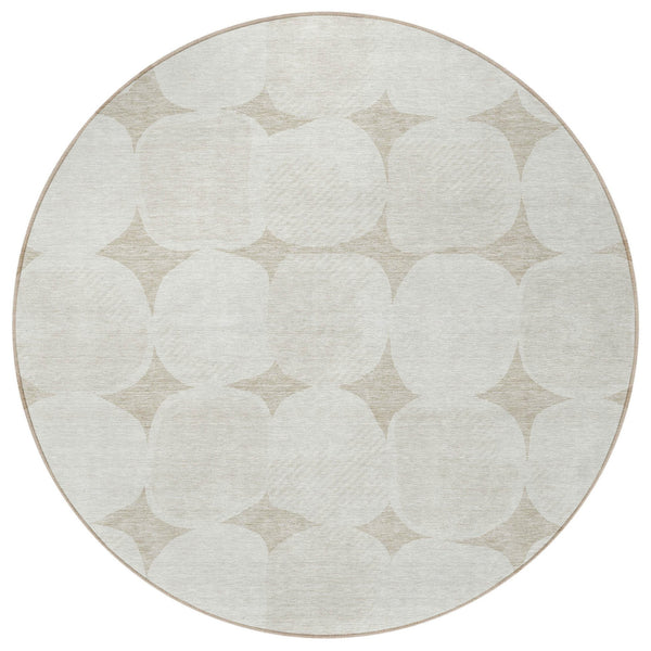 Homeroots 3' Beige And Brown Abstract Washable Area Rug - Stylish Indoor Outdoor Decor For All Spaces 8' Round Polyester 590993