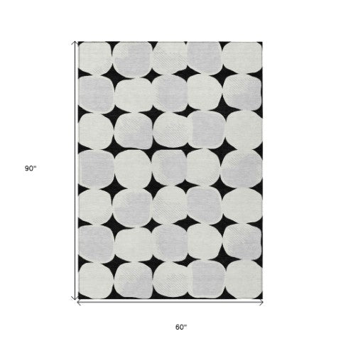 Homeroots 3' Beige And Brown Abstract Washable Area Rug - Stylish Indoor Outdoor Decor For All Spaces 5' X 8' Polyester 590998