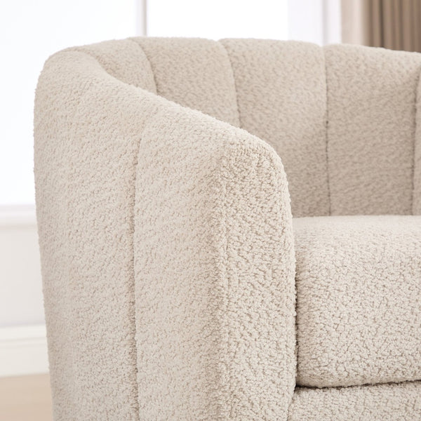 English Elm 31.89 Inch Chenille Tufted Swivel Barrel Armchair Pumpkin Sculpted Design for Living Rooms Wheat W3098P397229