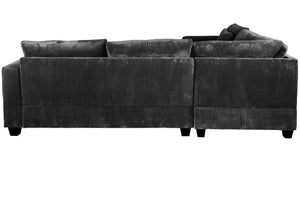 English Elm 4pc Corduroy Sectional Sofa Set with Ottoman Corner Wedge and Low-profile Modern Legs Black B011S02227
