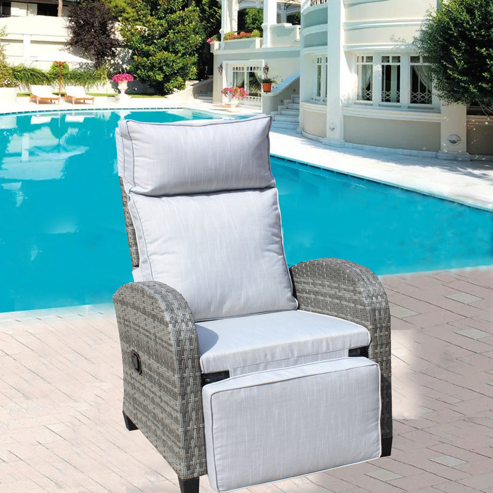 English Elm Outdoor Wicker Recliner Chair with Adjustable Back & Armrests, Grey PE Rattan, Cushioned, Weatherproof W209P292442