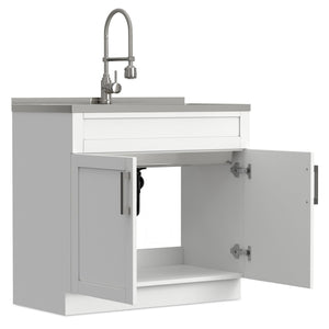 English Elm Hennessy Shaker Cabinet Utility Sink Stainless Steel Basin Laundry Room Setup B136P427215
