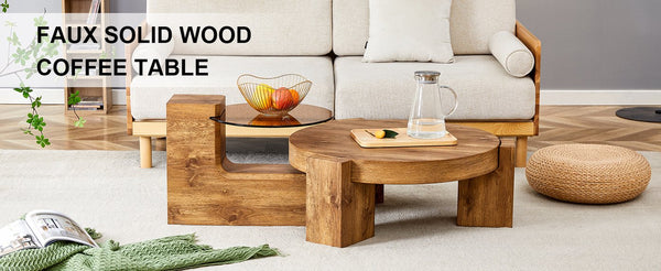 English Elm The detachable double-decker coffee table — Wood MDF, quick 10–15 min assembly, anti-collision, easy-clean modern design W1151P184841