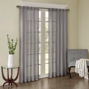 JLA Home Madison Park - Solid Crushed Sheer Curtain Panels Pair — Lightweight Textured Window Drapes That Gently Filter Light and Add Elegant Movement Grey MP40-4485