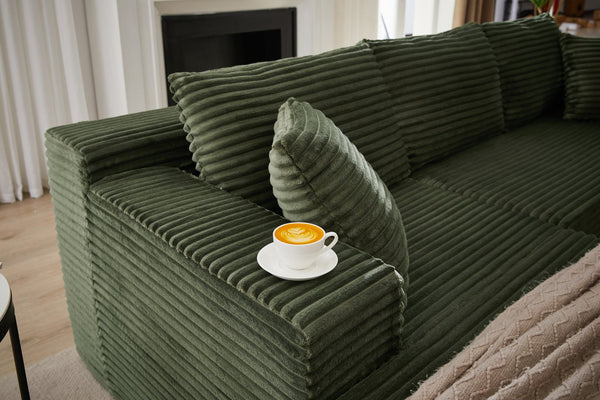 English Elm L-Shaped Cloud Sectional Sofa - Cozy Green Corduroy Modular Sleeper For Living Room & Apartment Use W2339P294930