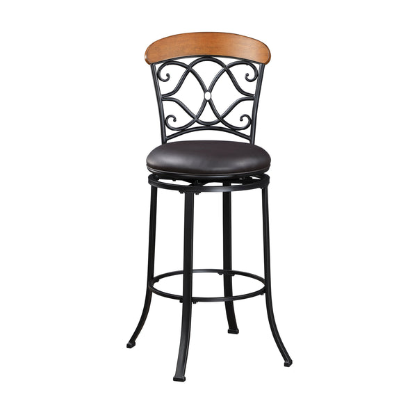 English Elm 1pc Swivel Pub Height Chair Faux Leather Seat 29" Height Black Metal Frame Modern Bar Stool B011P287698