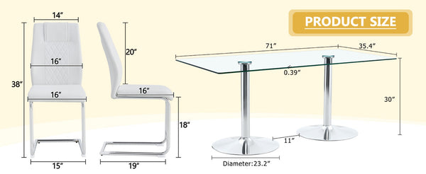 English Elm Table and Chair Set Extendable Mdf Round Oval Dining with 6 Gray Pu Seats Silver,Transparent,White W1151S04554