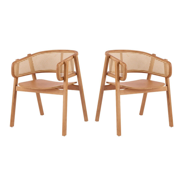 English Elm Rattan Mesh Back Rubberwood Arm Dining Chairs Bohemian Coastal Natural Set of 2 N772P415449N