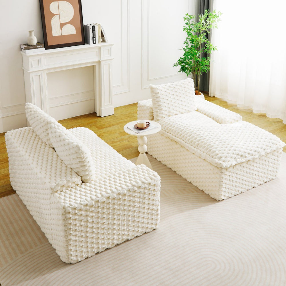 English Elm White Turtle Velvet Convertible Sofa: Chic Twin-Seat Design With Right Chaise For Ultimate Comfort W3371S00036-GIGA