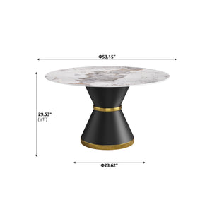 English Elm 53.15"Modern Round Dining Table With Sintered Stone Top - Seats 6, Stylish Black Steel Base, Durable Design W1535S00437