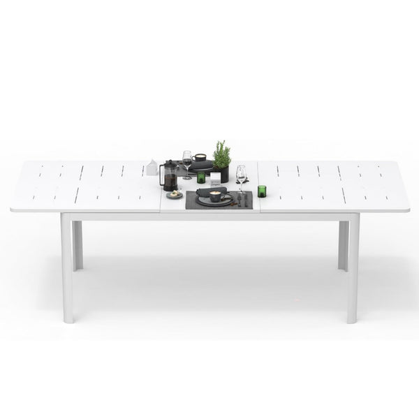 English Elm Patio Expandable Aluminum Dining Table for 6-8 — Ivory White Rectangular Outdoor Indoor Space-Saver W1859P253350