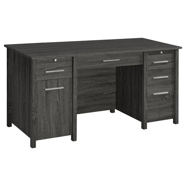 English Elm Rayna Weathered Grey Lift-Top 4-Drawer Office Desk with Easy-Glide Storage and Brushed Zinc Hardware B062P351423
