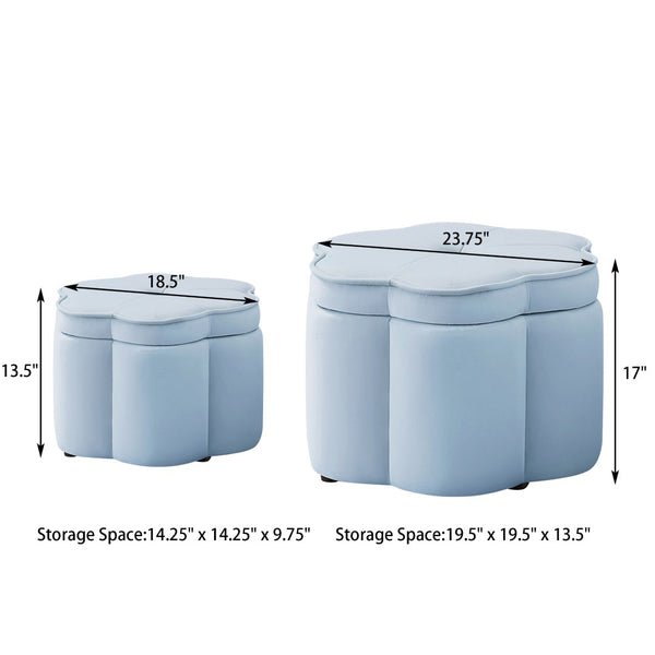 English Elm Set of 2 Flower Petal Velvet Storage Ottomans Sculptural Nesting Seating for Living Room Seaglass W2186P440644
