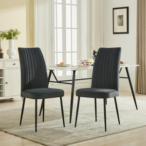 English Elm Adjustable Dark Grey Velvet Dining Chair Set Of 2 - Minimalist Iron Frame, Easy Assembly & Comfort W3615P340437