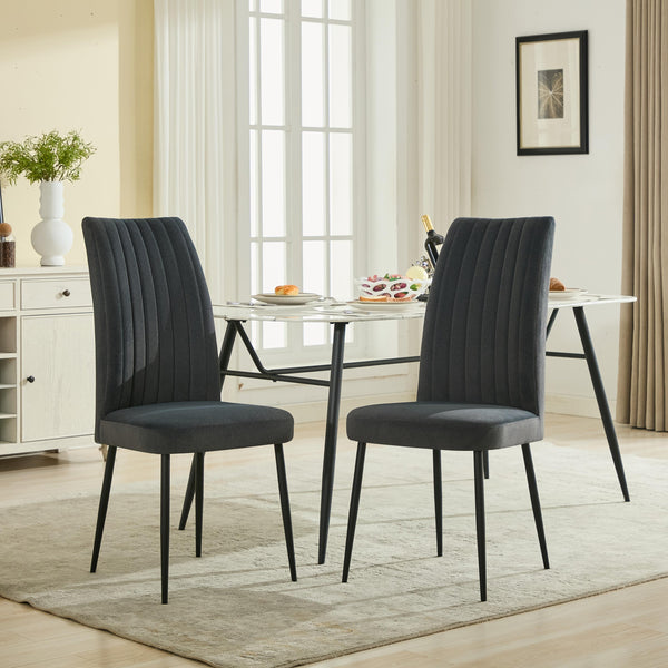 English Elm Adjustable Dark Grey Velvet Dining Chair Set Of 2 - Minimalist Iron Frame, Easy Assembly & Comfort W3615P340437