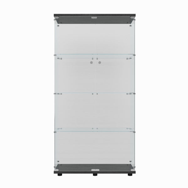 English Elm Tempered Glass Display Cabinet With Multi-Color Led Lights, Lockable Storage, & Adjustable Feet W3155S00001-GIGA