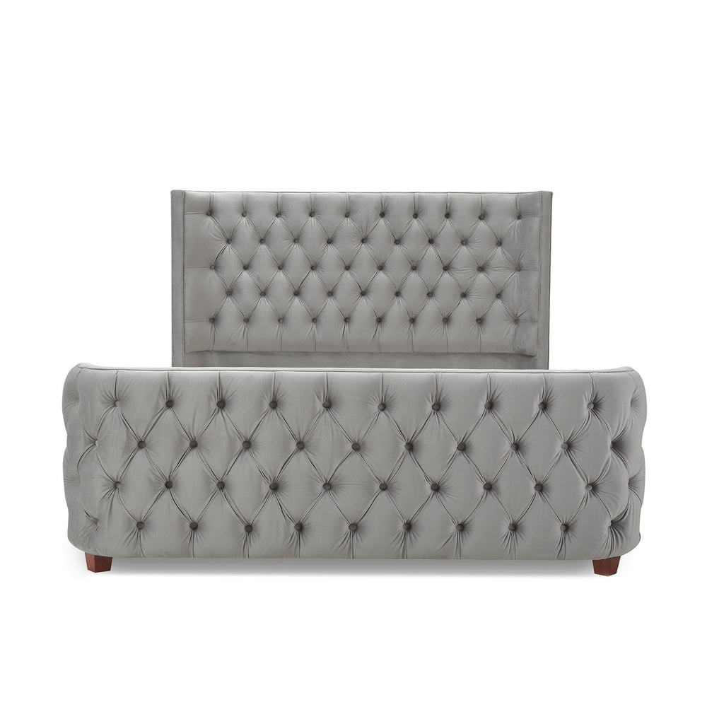 English Elm Jennifer Taylor Home - Brooklyn Elegant Opal Grey Velvet Tufted Bed Set With Wingback Design For Luxurious Bedroom Style B2719P238194