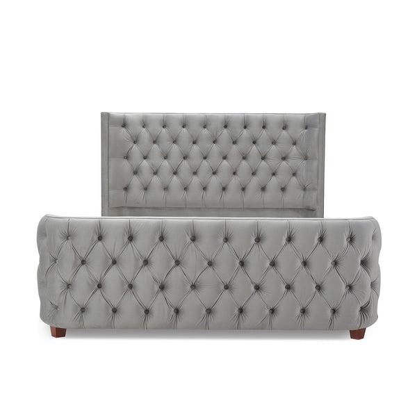 English Elm Jennifer Taylor Home - Brooklyn Elegant Opal Grey Velvet Tufted Bed Set With Wingback Design For Luxurious Bedroom Style B2719P238194