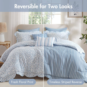 English Elm 5-piece Queen Microfiber Comforter Set Soft Printed Bedding with Decorative Pillows Blue B035P482938
