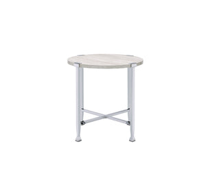 English Elm Brecon Modern Round End Table with Paper Veneer Wood Top and Metal X-Frame Support, 100lb Capacity Chrome,White Oak 31.25 L x 28 W x 4.75 H B2726P375339