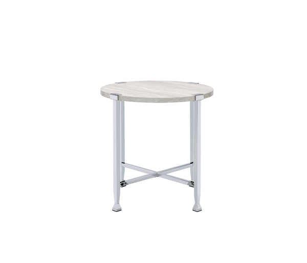 English Elm Brecon Modern Round End Table with Paper Veneer Wood Top and Metal X-Frame Support, 100lb Capacity Chrome,White Oak 31.25 L x 28 W x 4.75 H B2726P375339
