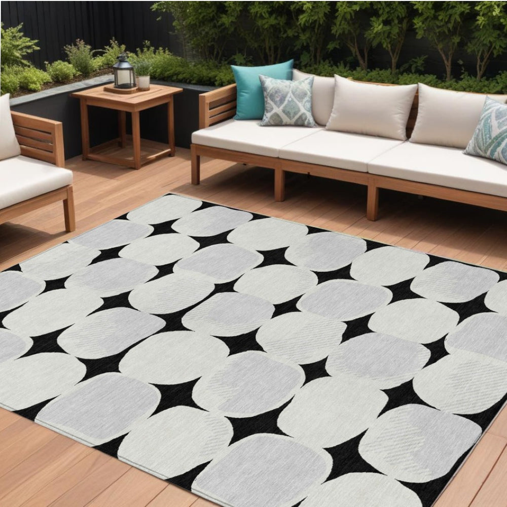 HomeRoots 9' Abstract Washable Area Rug in Black, Gray & Ivory - Durable, Stylish, Easy-Care for Indoors & Outdoors 9' X 12' 591001