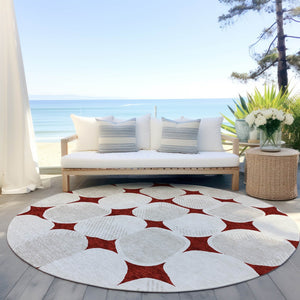 Homeroots 3' Beige And Brown Abstract Washable Area Rug - Stylish Indoor Outdoor Decor For All Spaces 8' Round Polyester 591005