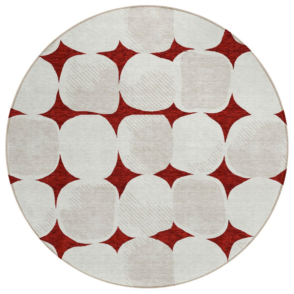 HomeRoots 5' Stylish Burgundy, Beige, and Ivory Abstract Area Rug – Durable, Washable for Indoor & Outdoor Use 8' Round 591005
