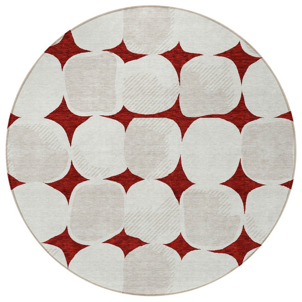 Homeroots 3' Beige And Brown Abstract Washable Area Rug - Stylish Indoor Outdoor Decor For All Spaces 8' Round Polyester 591005