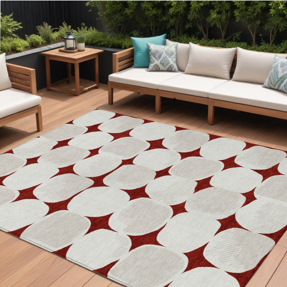 HomeRoots 9' Washable Area Rug in Burgundy, Beige & Ivory - Stylish Abstract Design for Indoor & Outdoor Spaces 9' X 12' 591007