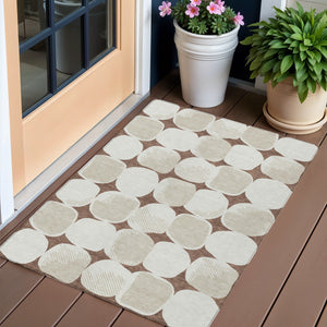 Homeroots 3' Beige And Brown Abstract Washable Area Rug - Stylish Indoor Outdoor Decor For All Spaces 3' X 5' Polyester 591009