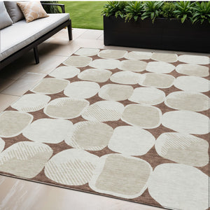 Homeroots 3' Beige And Brown Abstract Washable Area Rug - Stylish Indoor Outdoor Decor For All Spaces 5' X 8' Polyester 591010