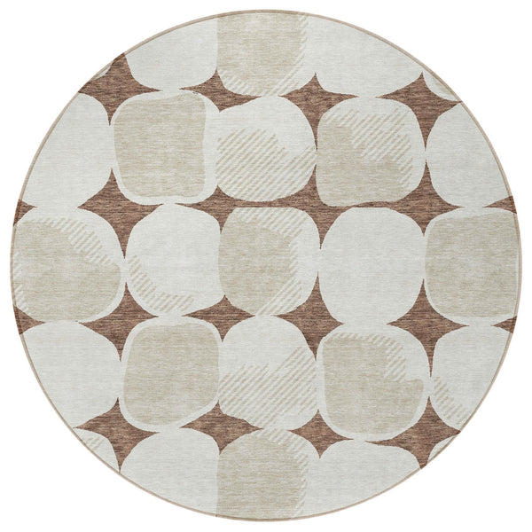 Homeroots 3' Beige And Brown Abstract Washable Area Rug - Stylish Indoor Outdoor Decor For All Spaces 8' Round Polyester 591011
