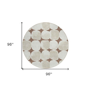 Homeroots 3' Beige And Brown Abstract Washable Area Rug - Stylish Indoor Outdoor Decor For All Spaces 8' Round Polyester 591011