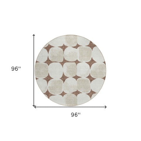 Homeroots 3' Beige And Brown Abstract Washable Area Rug - Stylish Indoor Outdoor Decor For All Spaces 8' Round Polyester 591011