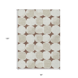 Homeroots 3' Beige And Brown Abstract Washable Area Rug - Stylish Indoor Outdoor Decor For All Spaces 8' X 10' Polyester 591012
