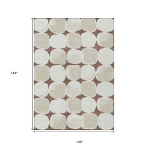 Homeroots 3' Beige And Brown Abstract Washable Area Rug - Stylish Indoor Outdoor Decor For All Spaces 9' X 12' Polyester 591013