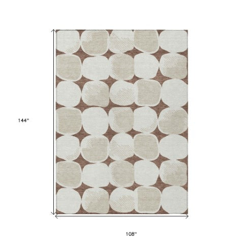 Homeroots 3' Beige And Brown Abstract Washable Area Rug - Stylish Indoor Outdoor Decor For All Spaces 9' X 12' Polyester 591013