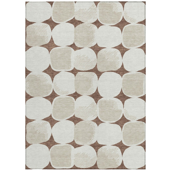 Homeroots 3' Beige And Brown Abstract Washable Area Rug - Stylish Indoor Outdoor Decor For All Spaces 9' X 12' Polyester 591013