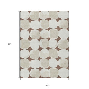 Homeroots 3' Beige And Brown Abstract Washable Area Rug - Stylish Indoor Outdoor Decor For All Spaces 10' X 14' Polyester 591014