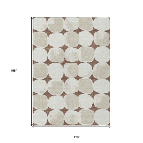 Homeroots 3' Beige And Brown Abstract Washable Area Rug - Stylish Indoor Outdoor Decor For All Spaces 10' X 14' Polyester 591014