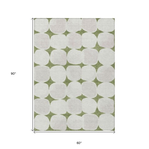 Homeroots 3' Beige And Brown Abstract Washable Area Rug - Stylish Indoor Outdoor Decor For All Spaces 5' X 8' Polyester 591016