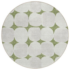 HomeRoots 5' Stylish Green and Beige Abstract Indoor Outdoor Area Rug – Durable, Washable & Versatile Design 8' Round 591017