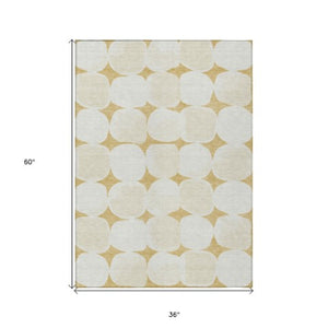 Homeroots 3' Beige And Brown Abstract Washable Area Rug - Stylish Indoor Outdoor Decor For All Spaces 3' X 5' Polyester 591021