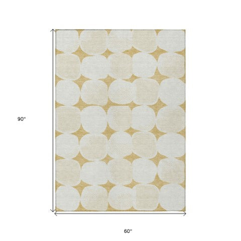 Homeroots 3' Beige And Brown Abstract Washable Area Rug - Stylish Indoor Outdoor Decor For All Spaces 5' X 8' Polyester 591022