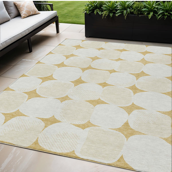 Homeroots 3' Beige And Brown Abstract Washable Area Rug - Stylish Indoor Outdoor Decor For All Spaces 5' X 8' Polyester 591022
