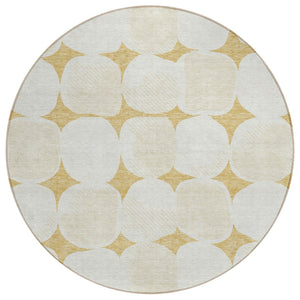 HomeRoots 5' Gold and Beige Abstract Area Rug - Modern, Washable Design for Indoor and Outdoor Spaces 8' Round 591023