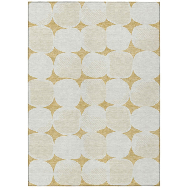 HomeRoots 5' Gold and Beige Abstract Area Rug - Modern, Washable Design for Indoor and Outdoor Spaces 8' X 10' 591024