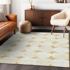 Homeroots 3' Beige And Brown Abstract Washable Area Rug - Stylish Indoor Outdoor Decor For All Spaces 10' X 14' Polyester 591026